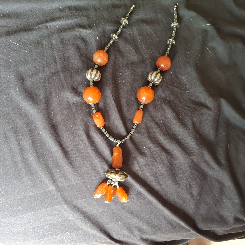 Elegant Orange and Black Beaded Necklace